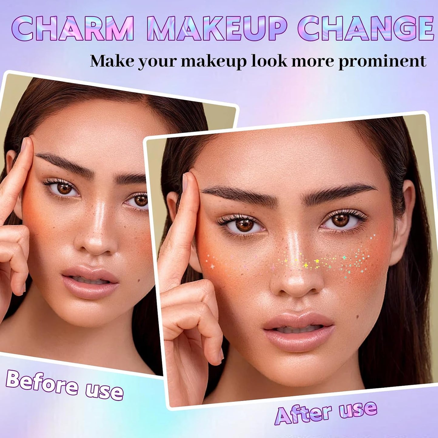 Holographic Multicolour Glitter Freckles Face Tattoos（8PCS）