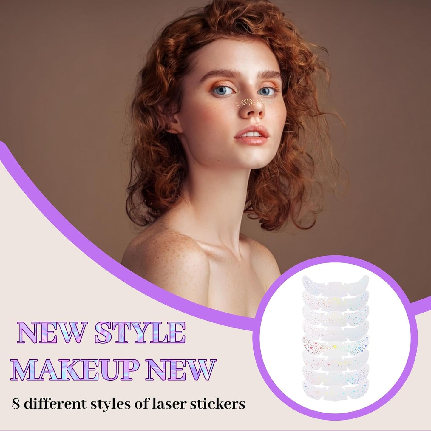 Holographic Multicolour Glitter Freckles Face Tattoos（8PCS）