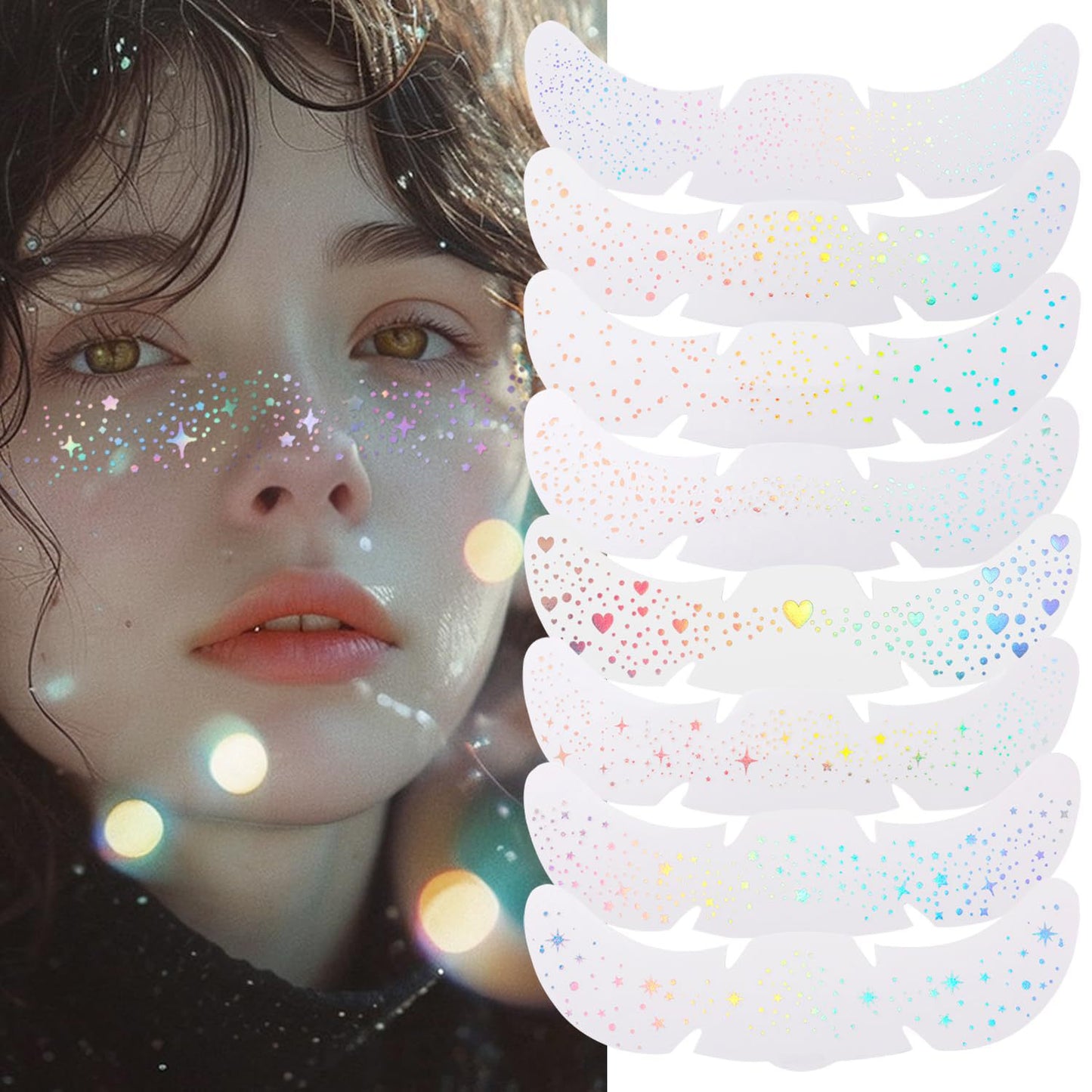 Holographic Multicolour Glitter Freckles Face Tattoos（8PCS）