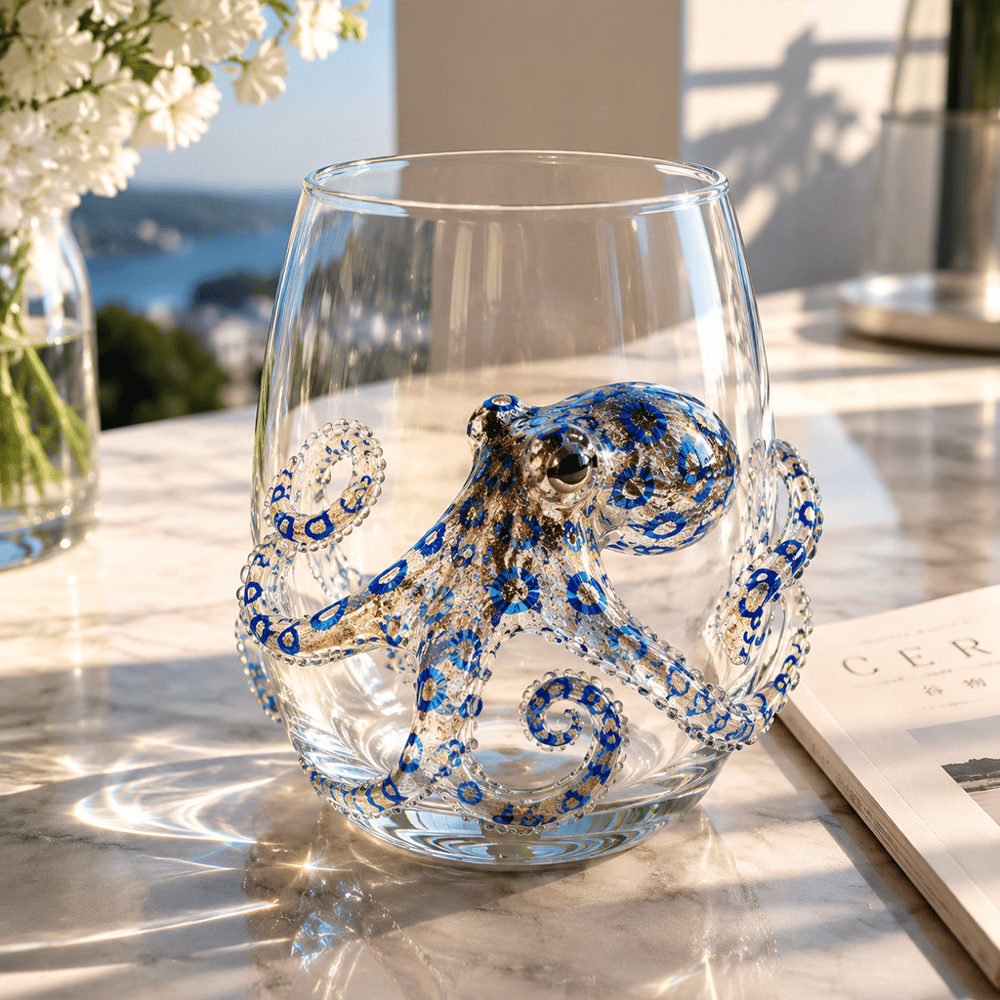 🏆Limited Time Sale 49% OFF🌊🐙Artisanal Blue Ringed Octopus Glassware-Bring the Ocean to Your Glass