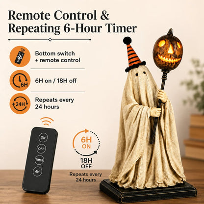 🏆Summerween Sale 49% OFF 👻🎃 Lighted Vintage Ghost Figurine with Glowing Pumpkin Staff