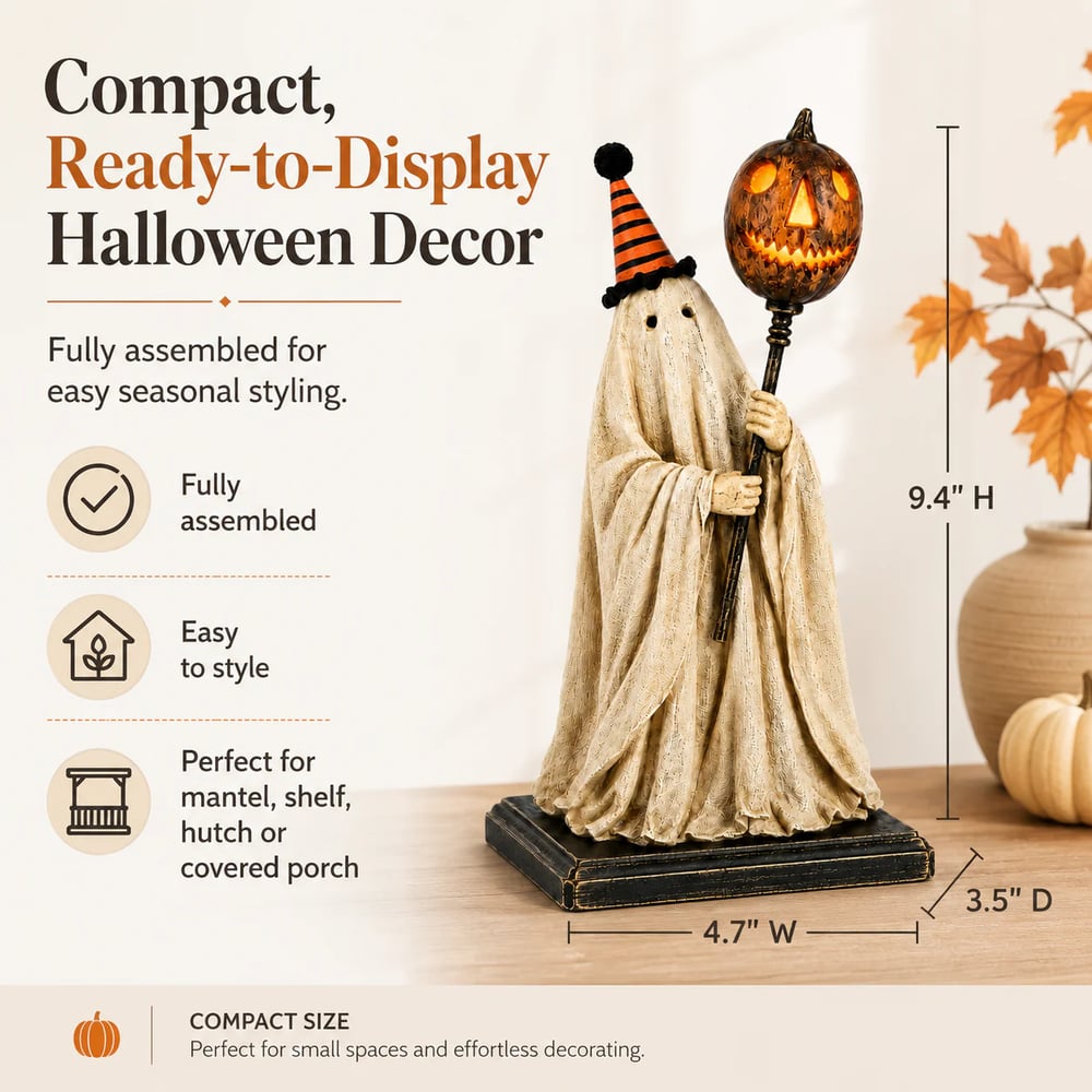 🏆Summerween Sale 49% OFF 👻🎃 Lighted Vintage Ghost Figurine with Glowing Pumpkin Staff