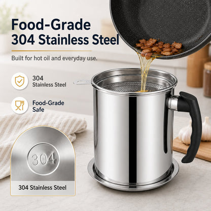 🍳 Premium 304 Stainless Steel Oil Strainer & Storage Jug