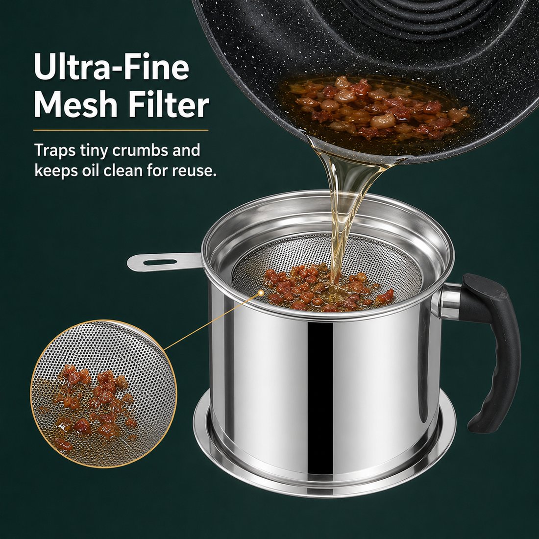 🍳 Premium 304 Stainless Steel Oil Strainer & Storage Jug