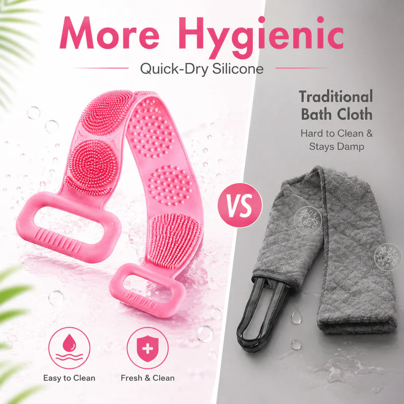 Silicone Back Scrubber Belt with Easy-Grip Handles, Dual-Sided Exfoliating Body Brush for Shower