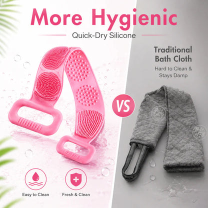 Silicone Back Scrubber Belt with Easy-Grip Handles, Dual-Sided Exfoliating Body Brush for Shower