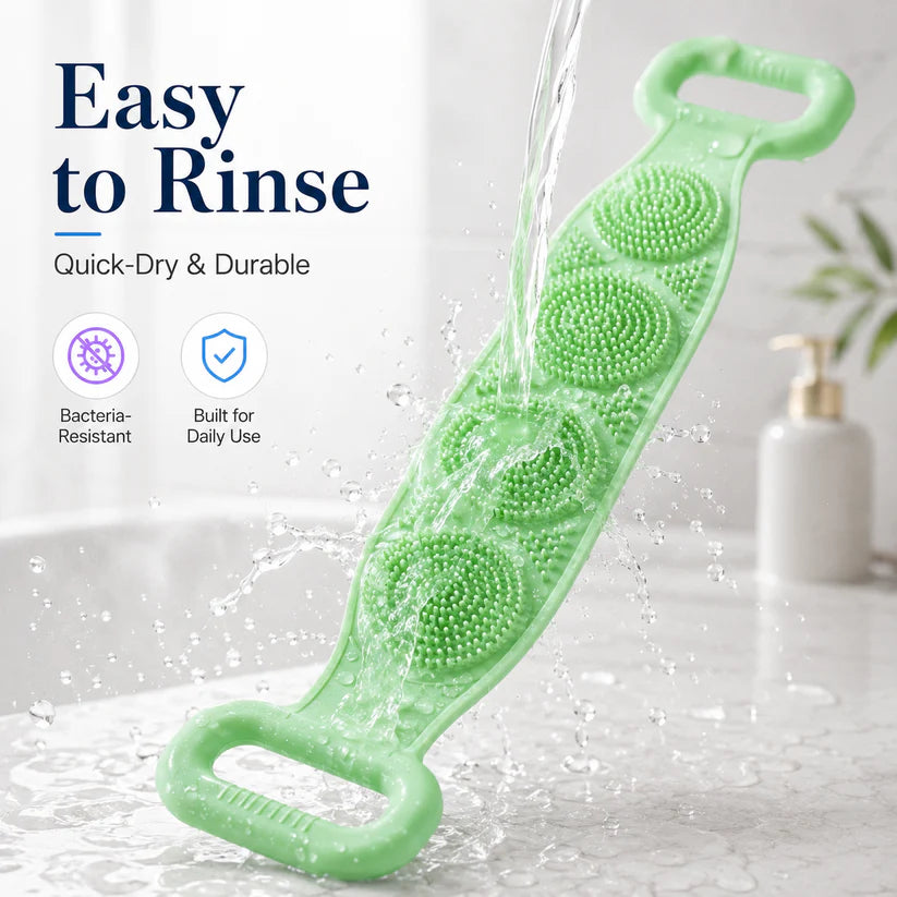 Silicone Back Scrubber Belt with Easy-Grip Handles, Dual-Sided Exfoliating Body Brush for Shower