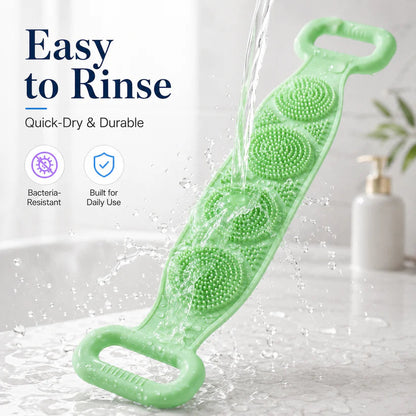 Silicone Back Scrubber Belt with Easy-Grip Handles, Dual-Sided Exfoliating Body Brush for Shower