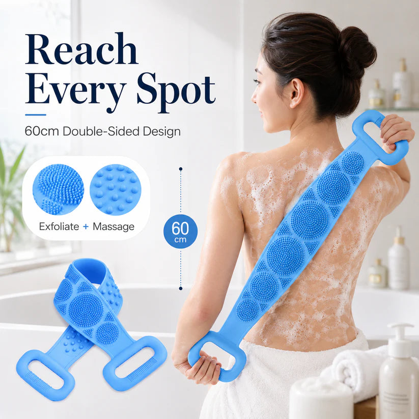 Silicone Back Scrubber Belt with Easy-Grip Handles, Dual-Sided Exfoliating Body Brush for Shower