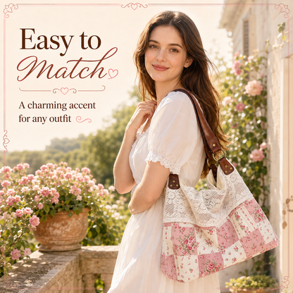 Floral-Print Patchwork Lace Handbag