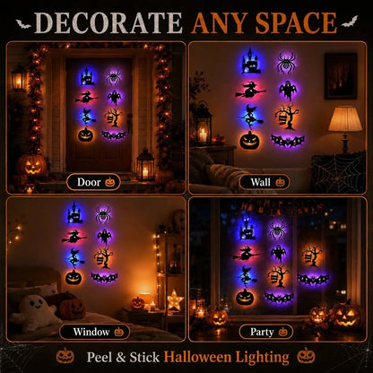 🔥49% OFF - 🎃8 Pack Halloween LED Silhouette Wall Light Stickers, Battery Powered Peel & Stick Decor Lights