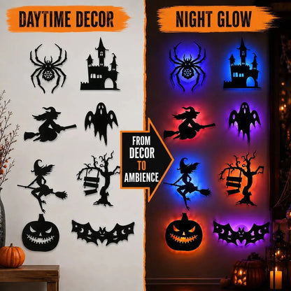 🔥49% OFF - 🎃8 Pack Halloween LED Silhouette Wall Light Stickers, Battery Powered Peel & Stick Decor Lights