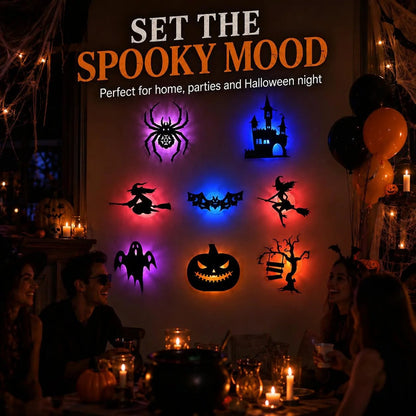🔥49% OFF - 🎃8 Pack Halloween LED Silhouette Wall Light Stickers, Battery Powered Peel & Stick Decor Lights