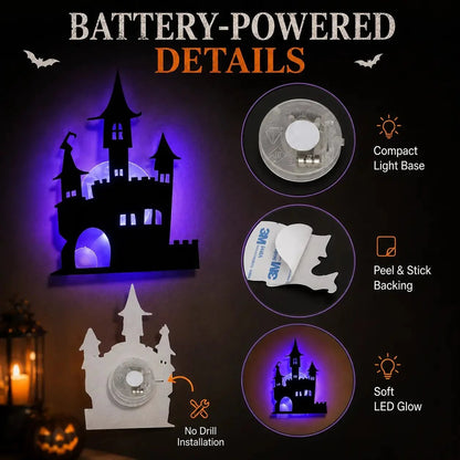 🔥49% OFF - 🎃8 Pack Halloween LED Silhouette Wall Light Stickers, Battery Powered Peel & Stick Decor Lights