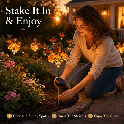🦋 Solar Marigold Butterfly Garden Stake Light — Warm Outdoor Floral Decor