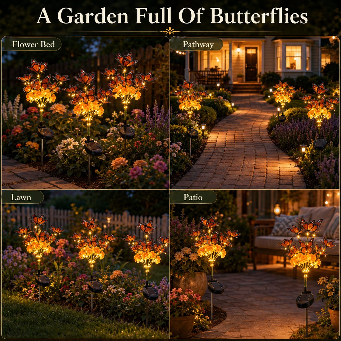 🦋 Solar Marigold Butterfly Garden Stake Light — Warm Outdoor Floral Decor