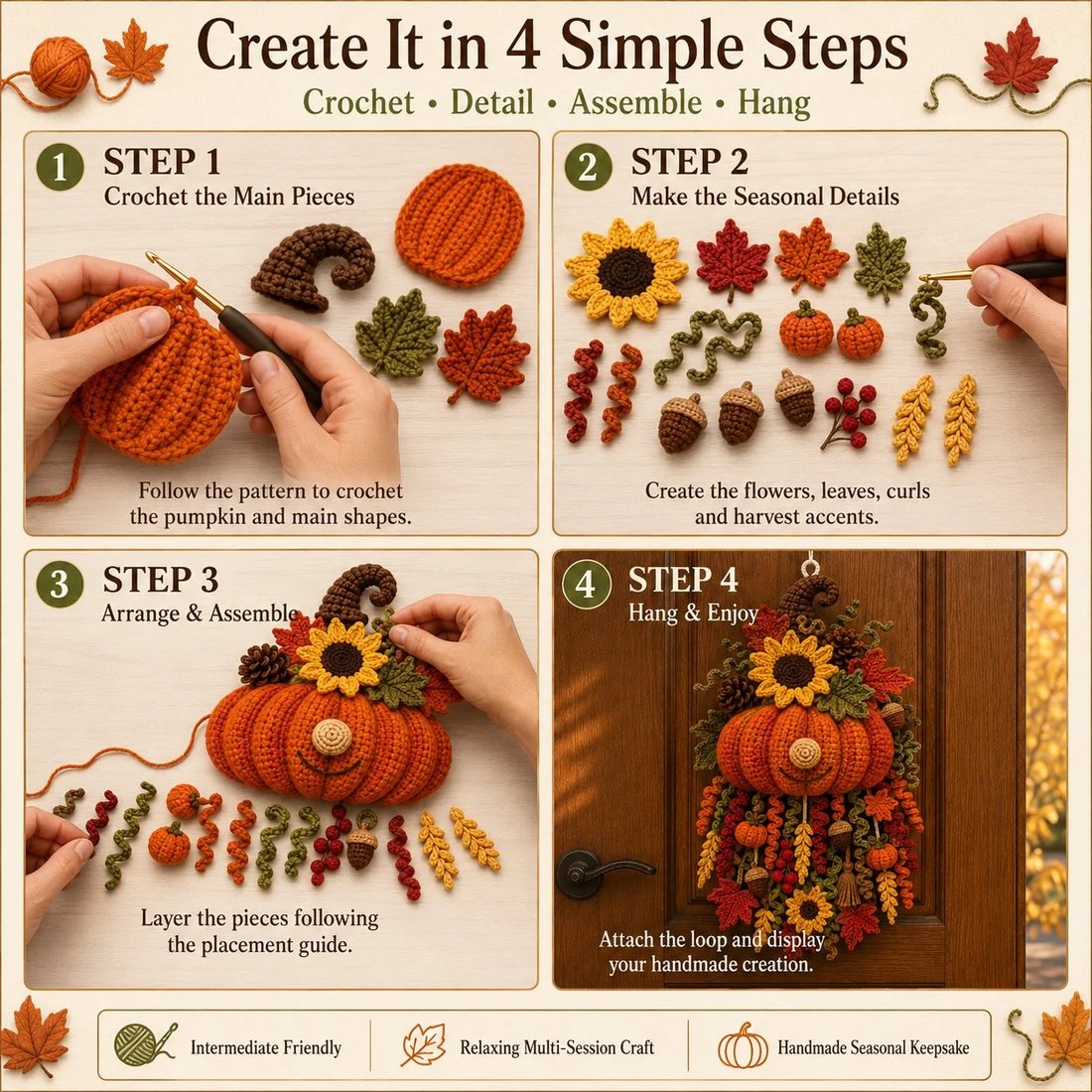 🧶 DIY Seasonal 3D Crochet Door Hanger Kit Collection | Coordinated Yarn, Filling, Accessories & Step-by-Step Instructions Included 💕