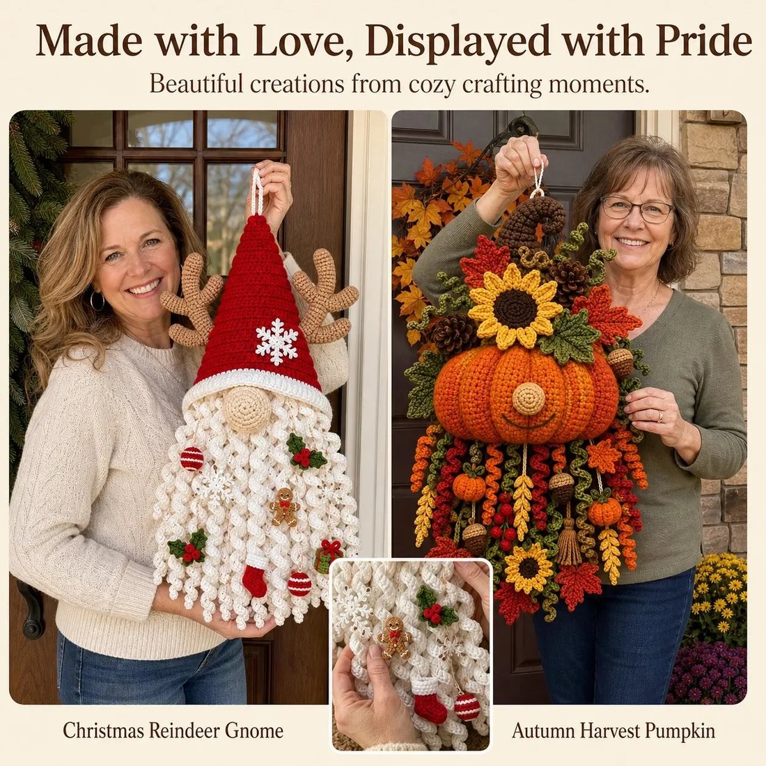 🧶 DIY Seasonal 3D Crochet Door Hanger Kit Collection | Coordinated Yarn, Filling, Accessories & Step-by-Step Instructions Included 💕