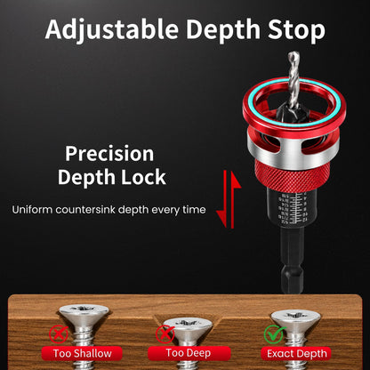 Quick Adjust Auto Lock Depth Stop Countersink Drill Bit Set for Woodworking