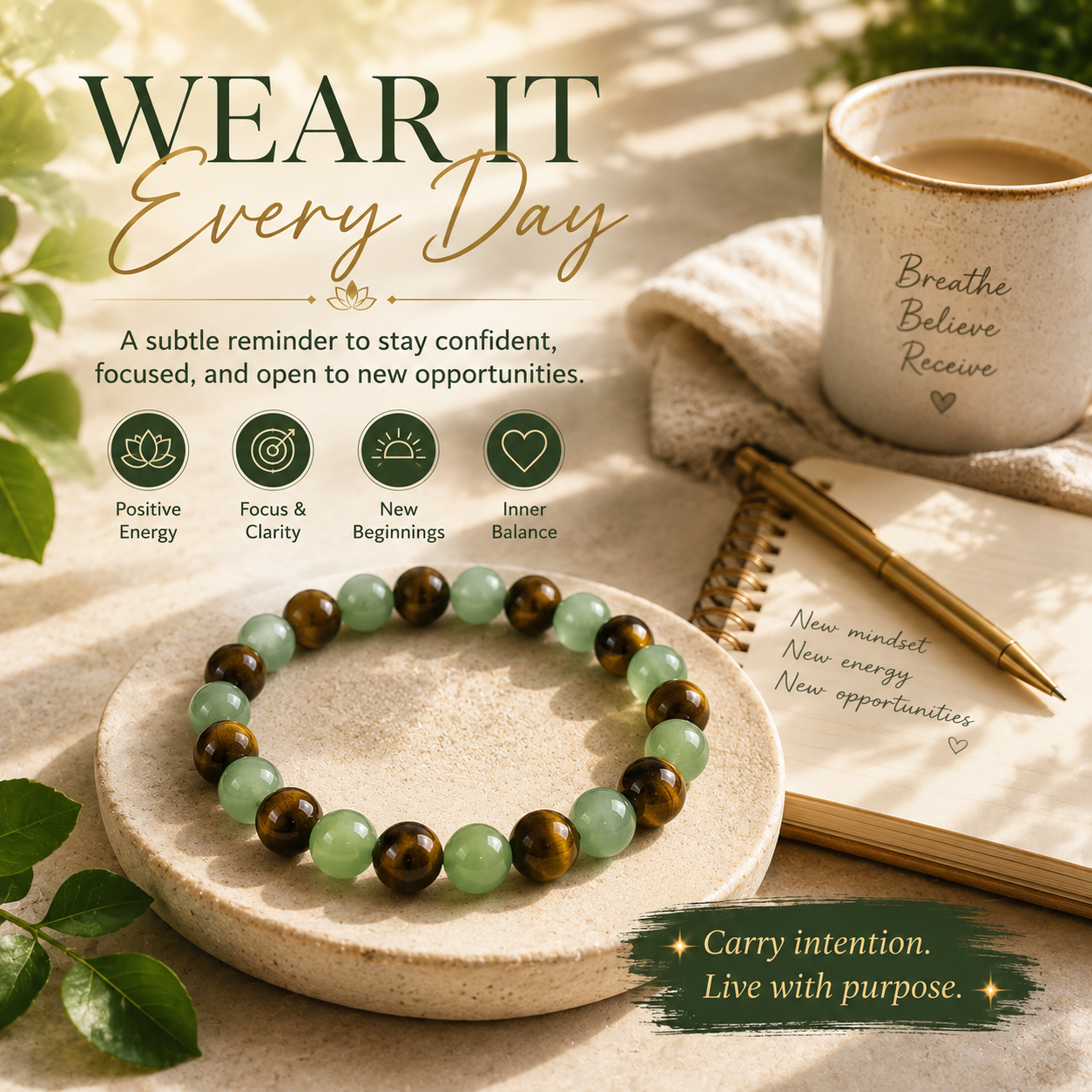 ✨Green Aventurine & Tiger Eye Intention Bracelet