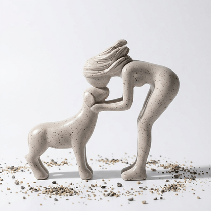 Handmade Abstract Person and Dog Figurine 🐕❤️ Sandstone Keepsake Celebrating Pet Bond