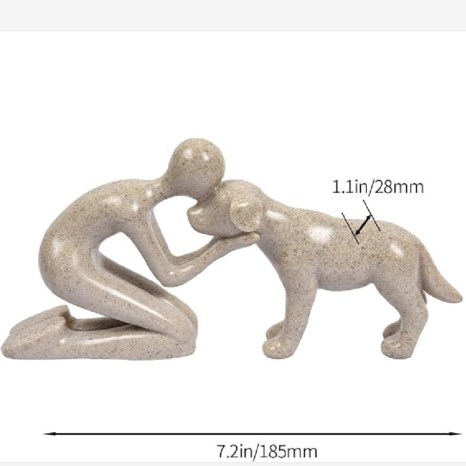 Handmade Abstract Person and Dog Figurine 🐕❤️ Sandstone Keepsake Celebrating Pet Bond