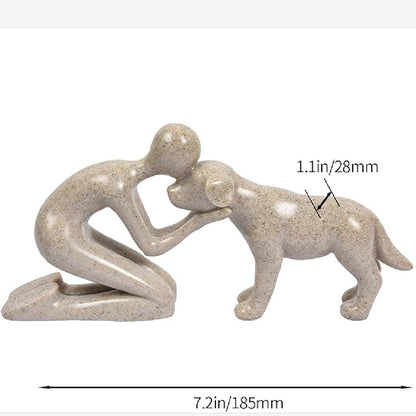 Handmade Abstract Person and Dog Figurine 🐕❤️ Sandstone Keepsake Celebrating Pet Bond