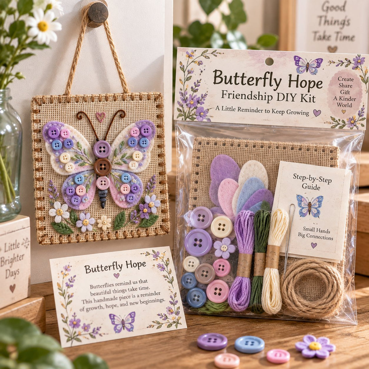 🧵Button Blessing Friendship DIY Kit – Handmade Hanging Keepsake Gift with Meaning Card