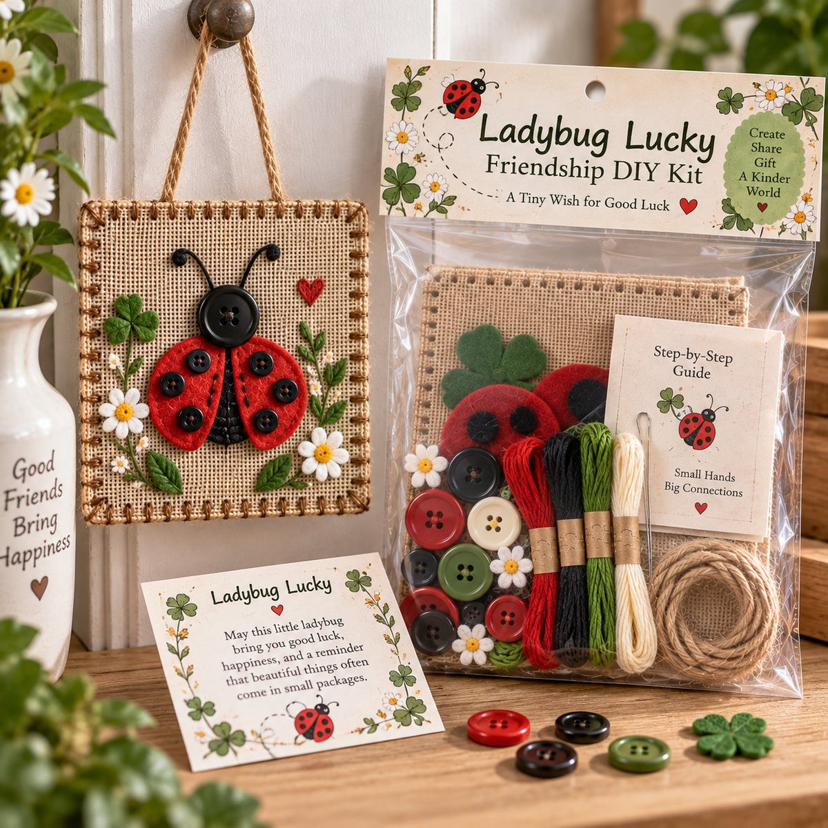 🧵Button Blessing Friendship DIY Kit – Handmade Hanging Keepsake Gift with Meaning Card