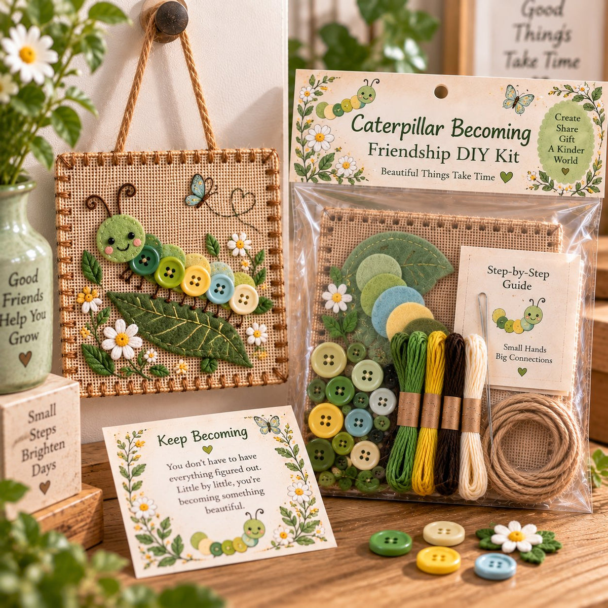 🧵Button Blessing Friendship DIY Kit – Handmade Hanging Keepsake Gift with Meaning Card