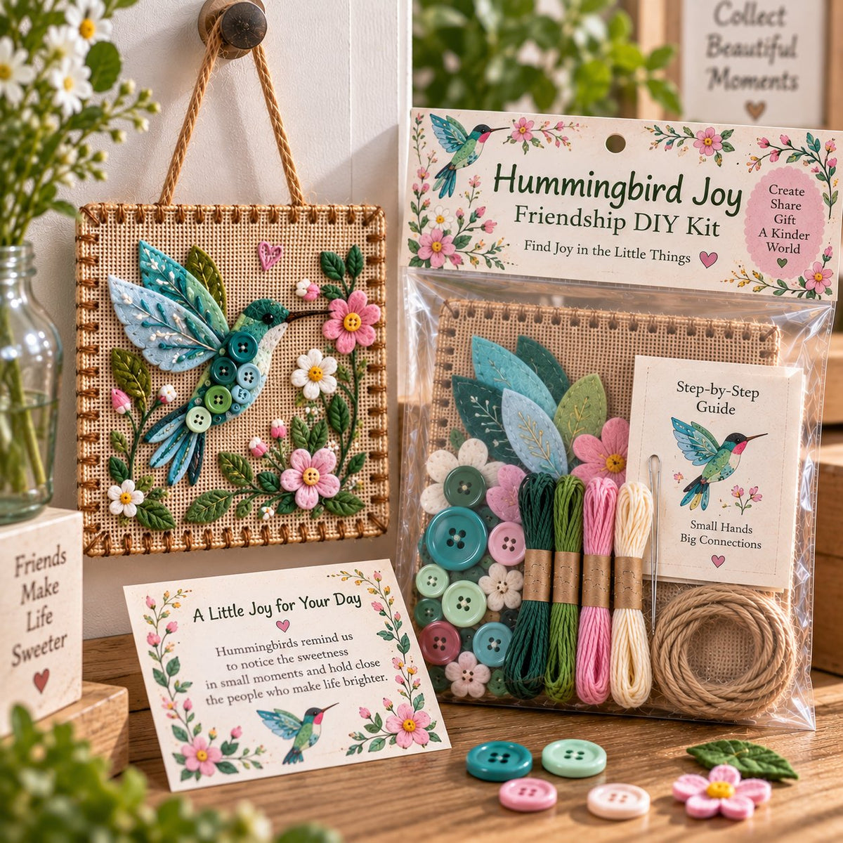 🧵Button Blessing Friendship DIY Kit – Handmade Hanging Keepsake Gift with Meaning Card
