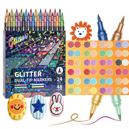 🎨Glitter Effect Brush Markers🥇✨: Create Sparkling Art Smoothly 🥳(🌈24-120 Colors | Smooth No Clog | No Bleed Through📝)