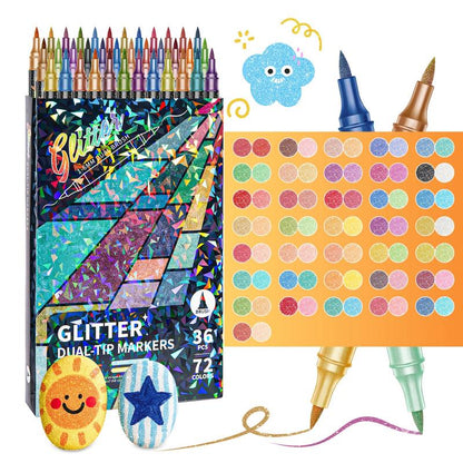 🎨Glitter Effect Brush Markers🥇✨: Create Sparkling Art Smoothly 🥳(🌈24-120 Colors | Smooth No Clog | No Bleed Through📝)