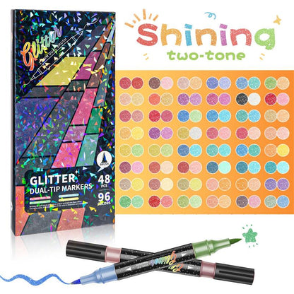 🎨Glitter Effect Brush Markers🥇✨: Create Sparkling Art Smoothly 🥳(🌈24-120 Colors | Smooth No Clog | No Bleed Through📝)