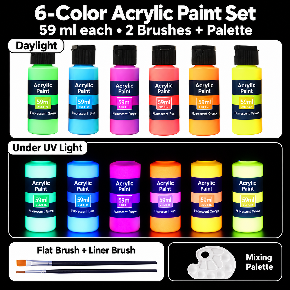 🎨 UV-Reactive Acrylic Paint Set✨