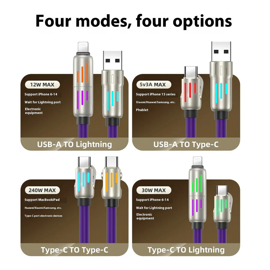 240W 4-in-1 Data Cable with Colorful Work Lights